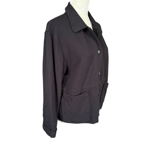 J. Jill Petite women's SP black long sleeve collared button down jacket top - Picture 3 of 9